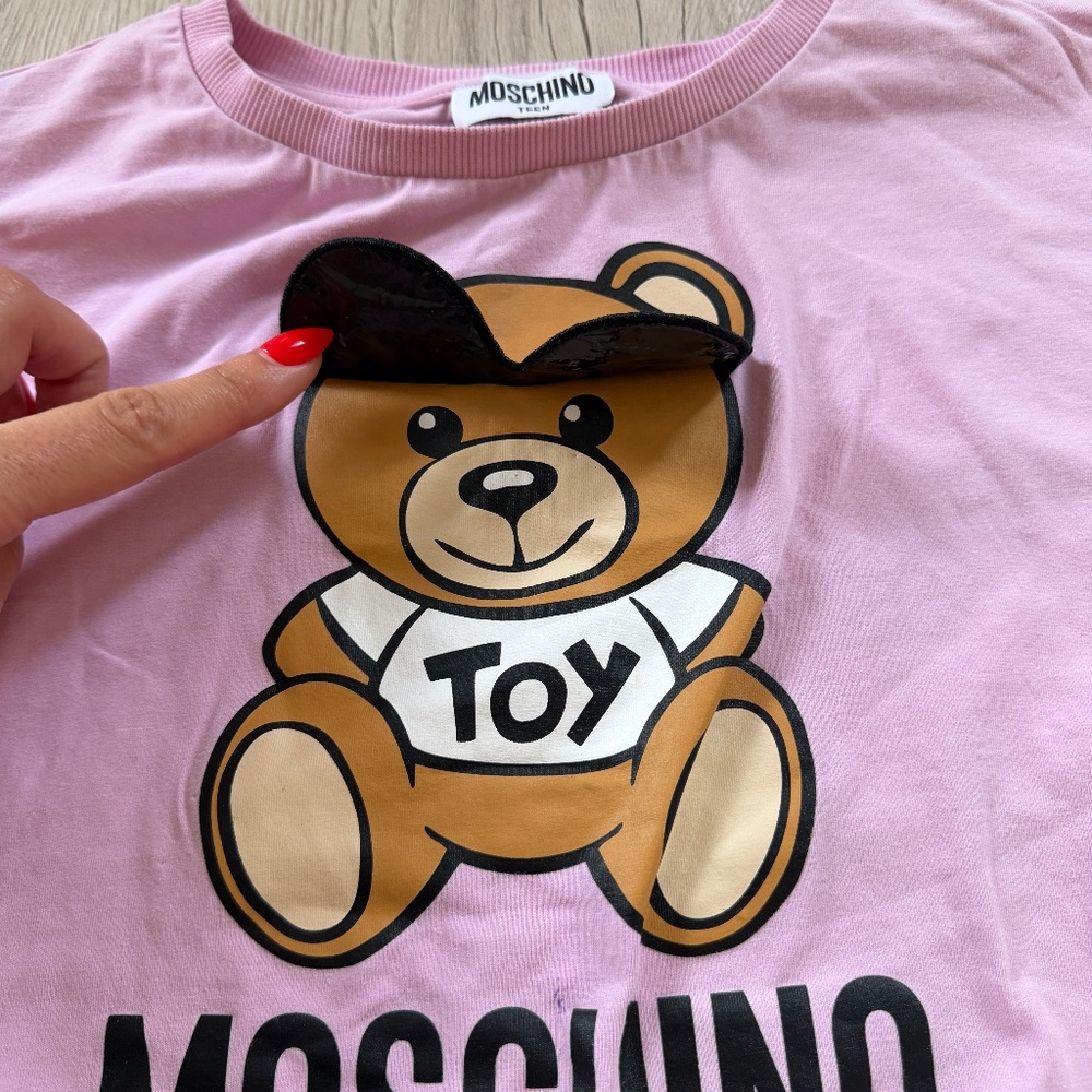 Moschino Kids Girls Pink Teddy Bear  Logo T-shirt Sz. 12 - Picture 2 of 6